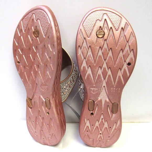 Rose Gold Sparkle Rhinestone Dressy Sandals Flip Flops Wedge Slides Various Size - Picture 3 of 6